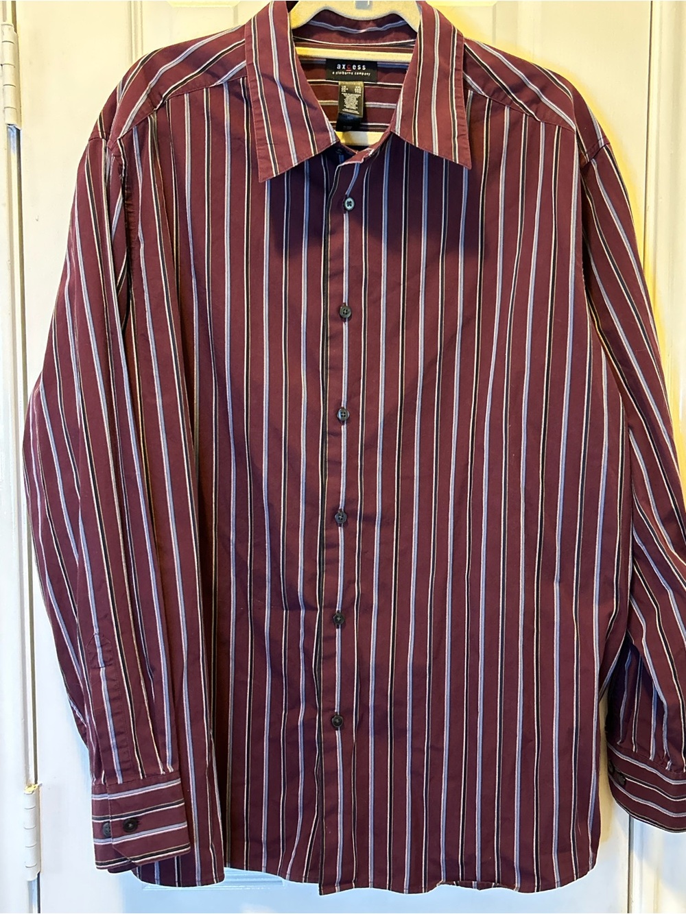 Axcess Burgundy Striped Long-Sleeve Dress Shirt Vintage
